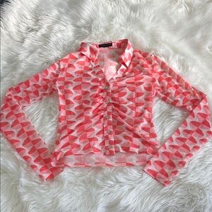 Pink Geometric Button-Up Top